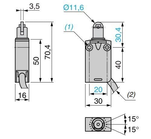 XCMD2102L1-Çelik Makaralı-Pimli Kablolu IP67 Limit Siviç