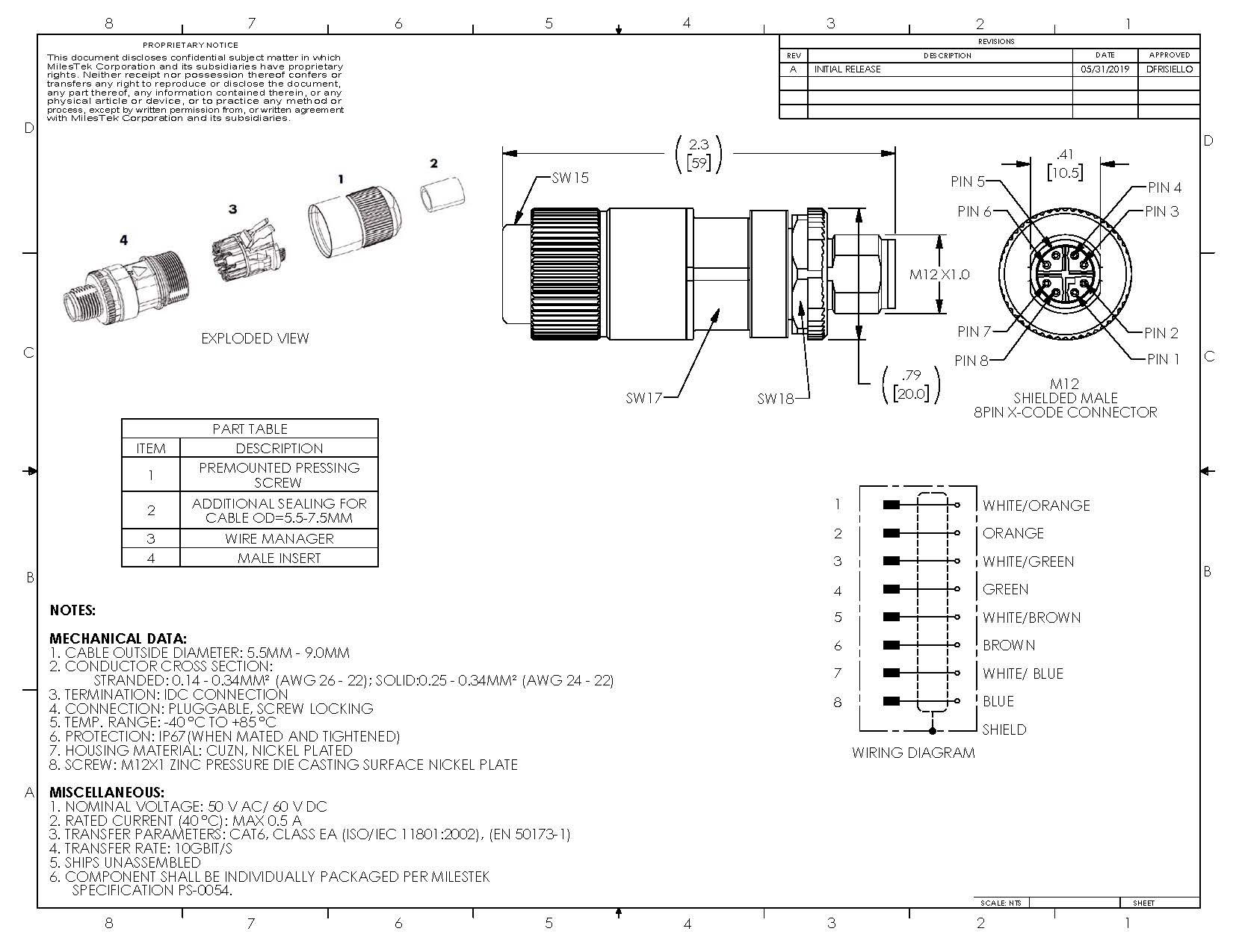 M12 8 Pin X Code Seyyar Dişi Metal Konnektör-M12P-X-8S