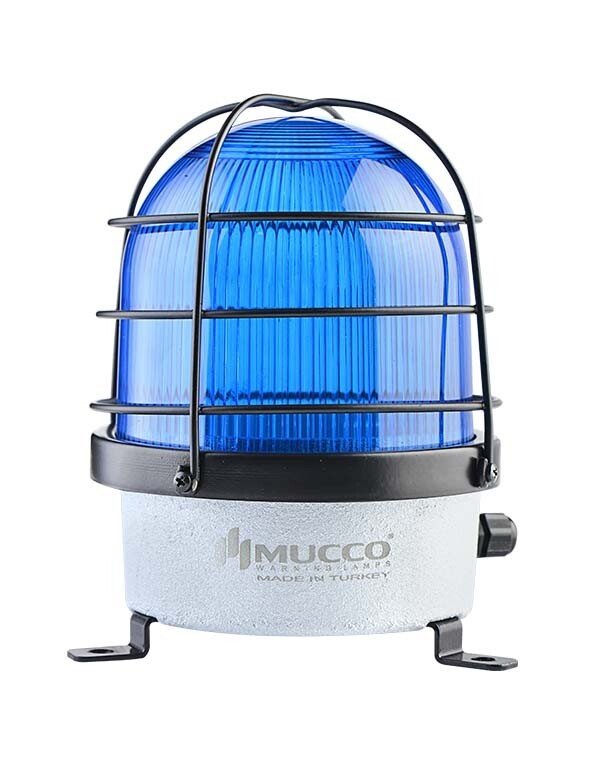 Buzzerlı Kafesli Çakar Döküm Tepe Lambası 85-260V AC/DC SNT-D12522-B-KFS Mavi