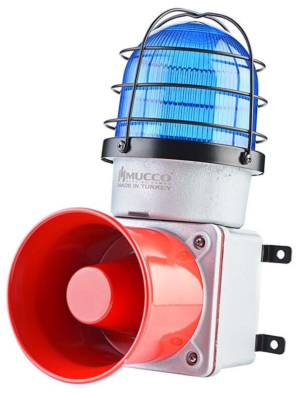 7 Sesli ışıklı Döküm Korna 12-30V DC SNT-E12513-D Mavi