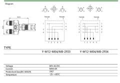 M12 4 Pin Erkek Giriş - M8 3 Pin Dişi 2 Adet Çıkış - Y-M12-M04/M8-2F03C