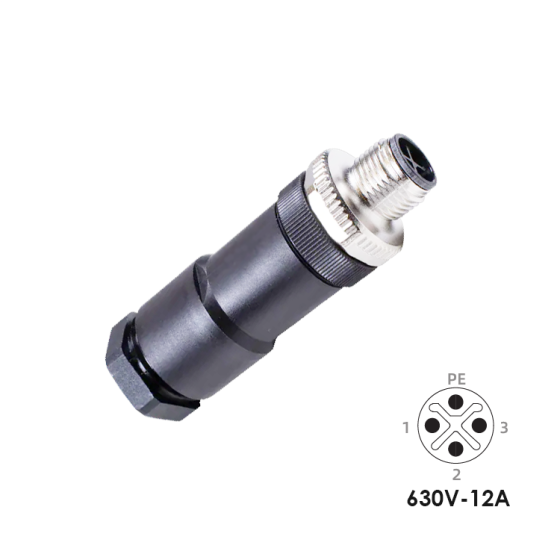 M12 S-Kod 4 Pin Erkek Düz Konnektör - M12-SM04T | Endüstriyel Güç Konnektörü S Code