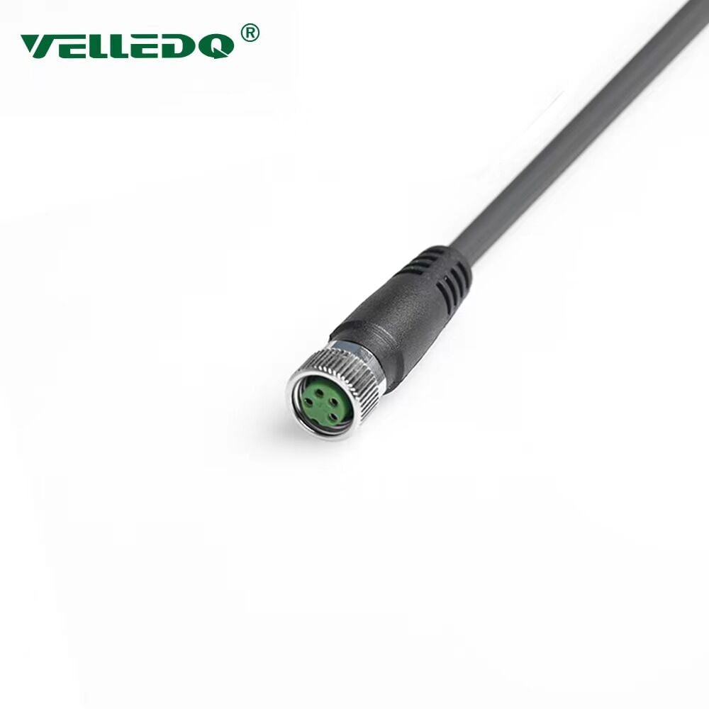 M8 4 Pin Dişi Düz 5 Mt. Kablolu Konnektör - Sensör Kablosu Velledq M8-F04T-5.0PVC/BK