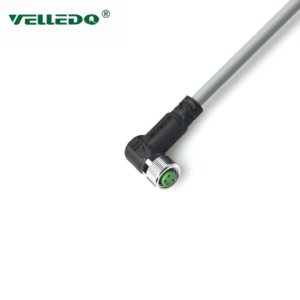 M8 4 Pin Dişi 90° Açılı 5 Mt. Kablolu Konnektör - Sensör Kablosu Velledq M8-F04S-5.0PVC/BK