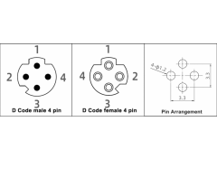 M8 4 Pin Erkek Seyyar D Code Metal Konnektör | M8P-DM04T