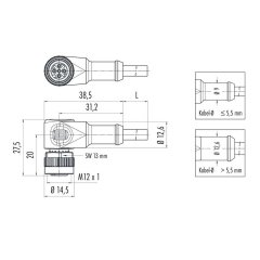 M12 5 Pin Dişi 90° C 5 Mt. Kablolu Konnektör Binder 79-3444-15-05