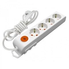 Dörtlü Anahtarlı Topraklı Grup Priz Çocuk Korumalı 3 Metre Kablolu
