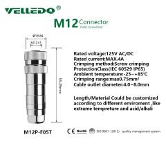 M12P-F08T - M12 8 Pin Dişi Düz Metal Konnektör - Velledq
