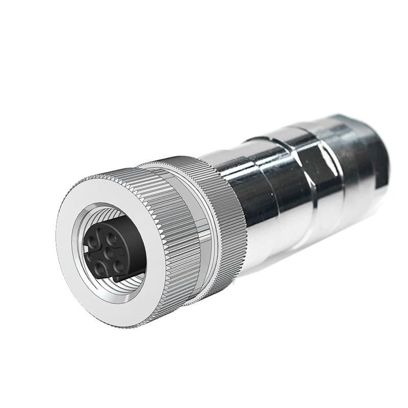 M12 D Code 4 Pin Dişi Düz Metal Konnektör - Velledq M12P-DF04T
