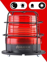 5 Mod Buzzer Sensörlü Kafesli Tepe Lambası 85-260V AC/DC - SNT-925-B-ND-KFS Kırmızı