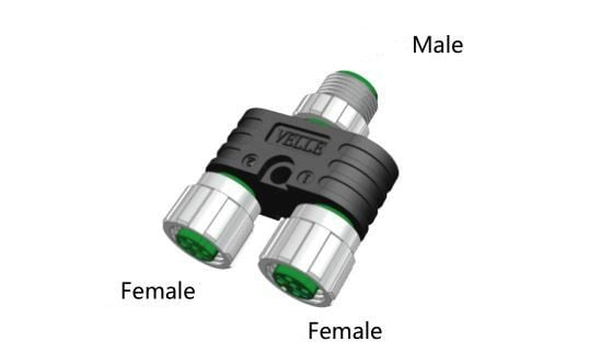 M12 Y Tip 5 Pin Erkek - 5 Pin Dişi Konnektör Y-M12-M05/2F05