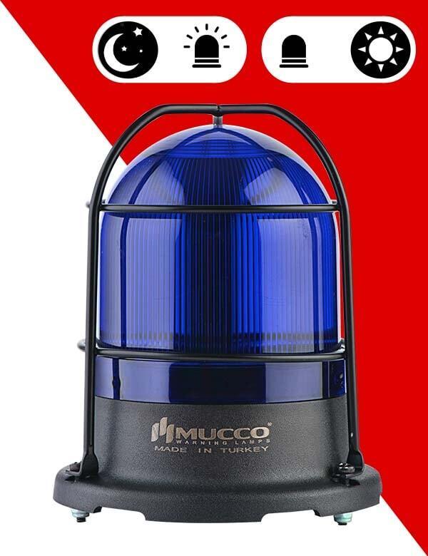 5 Mod Buzzer Sensörlü Kafesli Tepe Lambası 12-24 AC/DC - SNT-115-B-ND-KFS Mavi