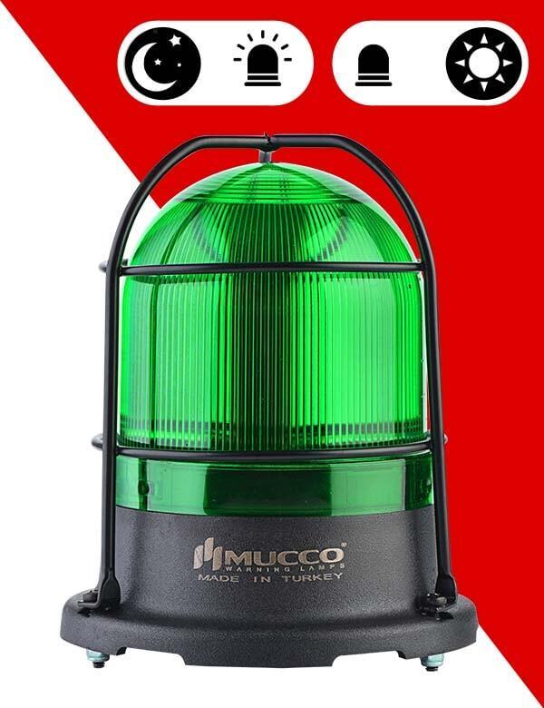 5 Mod Buzzer Sensörlü Kafesli Tepe Lambası 12-24 AC/DC - SNT-115-B-ND-KFS Yeşil