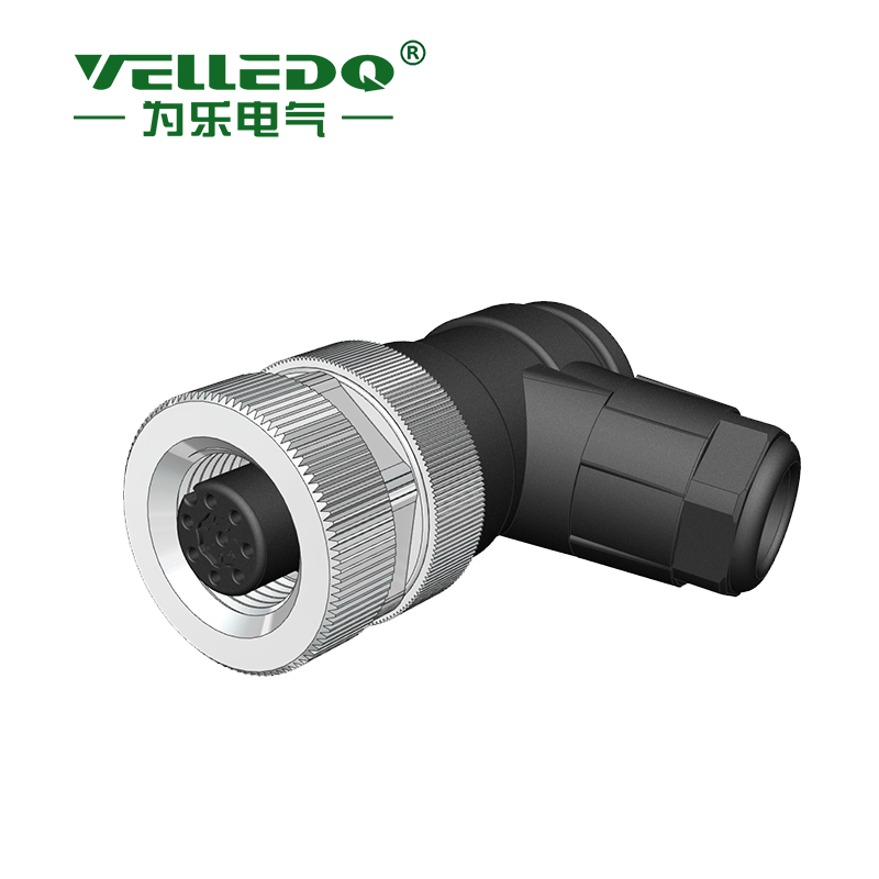 M12-F08S - M12 8 Pin Dişi 90° Açılı Konnektör - Velledq