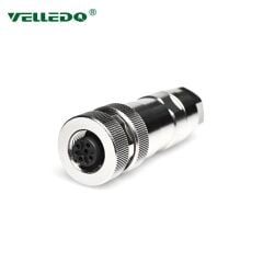 M12P-F03T - M12 3 Pin Dişi Düz Metal Konnektör - Velledq