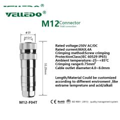 M12P-F03T - M12 3 Pin Dişi Düz Metal Konnektör - Velledq
