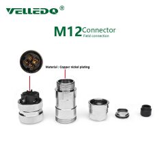 M12P-F03T - M12 3 Pin Dişi Düz Metal Konnektör - Velledq