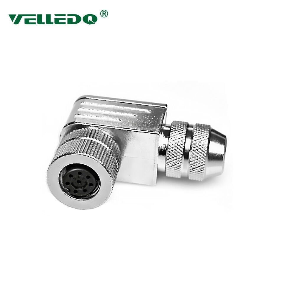 M12 8 Pin 90 Derece Dişi Metal Konnektör M12P-F08S